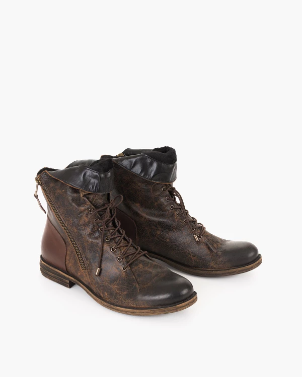 Brązowe trzewiki damskie sznurowane ze skóry naturalnej 3