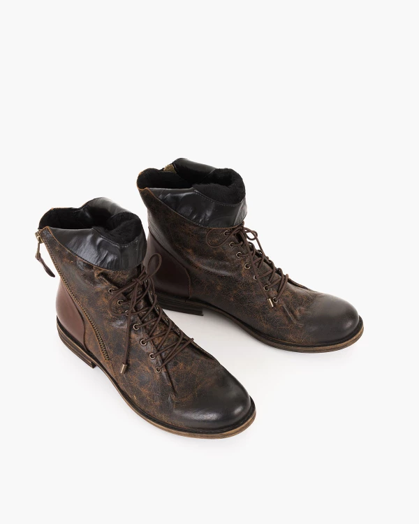 Brązowe trzewiki damskie sznurowane ze skóry naturalnej 4
