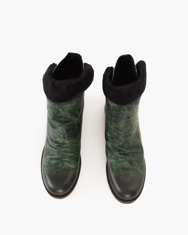 Zielone botki damskie skórzane na niskim obcasie 5