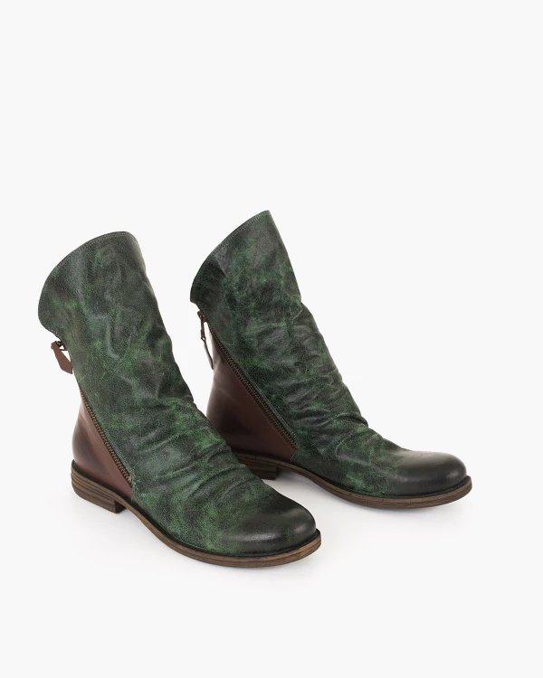 Zielone botki damskie skórzane na niskim obcasie 2
