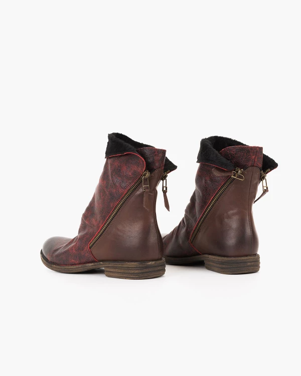 Bordowe botki damskie ze skóry naturalnej 6