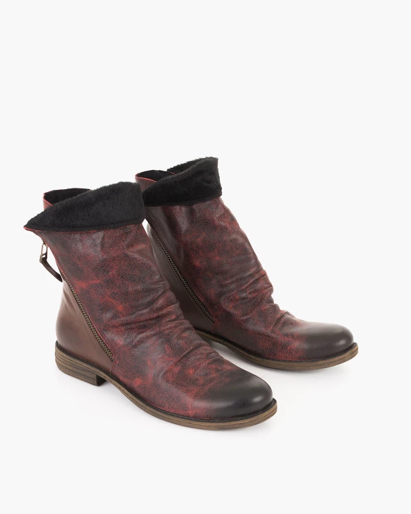 Bordowe botki damskie ze skóry naturalnej 3