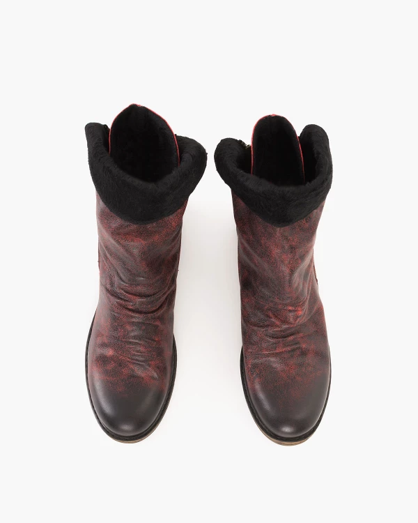 Bordowe botki damskie ze skóry naturalnej 5