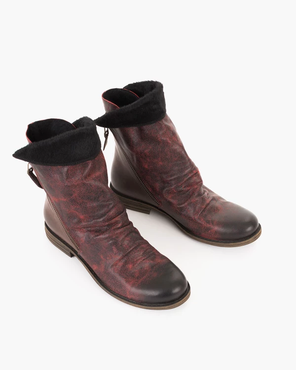 Bordowe botki damskie ze skóry naturalnej 4