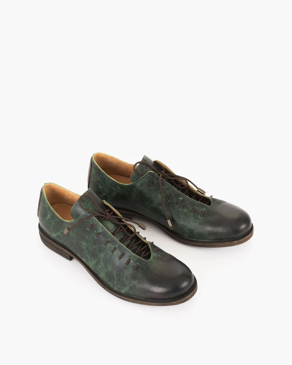 Zielone półbuty damskie sznurowe ze skóry naturalnej