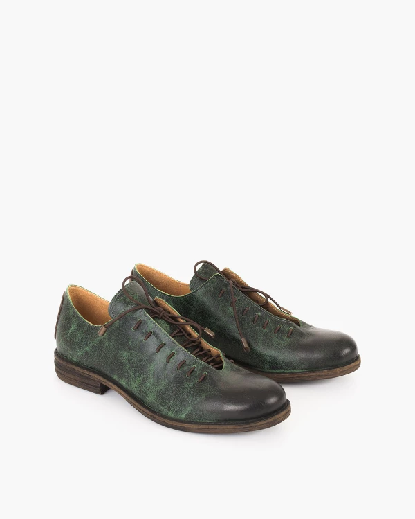 Zielone półbuty damskie sznurowe ze skóry naturalnej 2