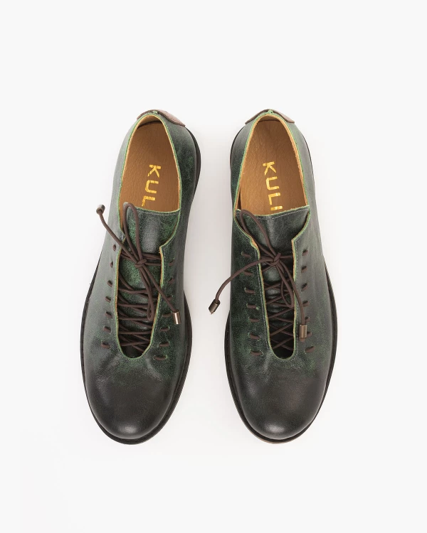 Zielone półbuty damskie sznurowe ze skóry naturalnej 3