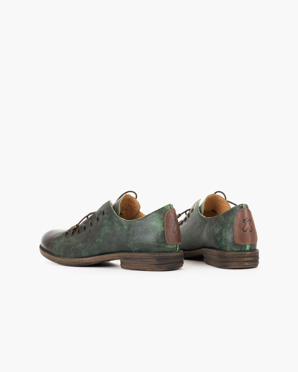 Zielone półbuty damskie sznurowe ze skóry naturalnej 4