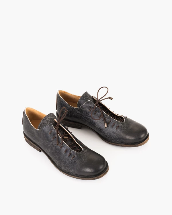 Grafitowe półbuty damskie sznurowane ze skóry naturalnej 5