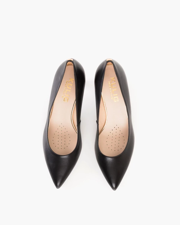 Czarne czółenka damskie skórzane na grubej szpilce 3