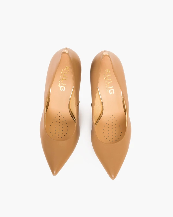 Beżowe czółenka damskie skórzane na szpilce 3