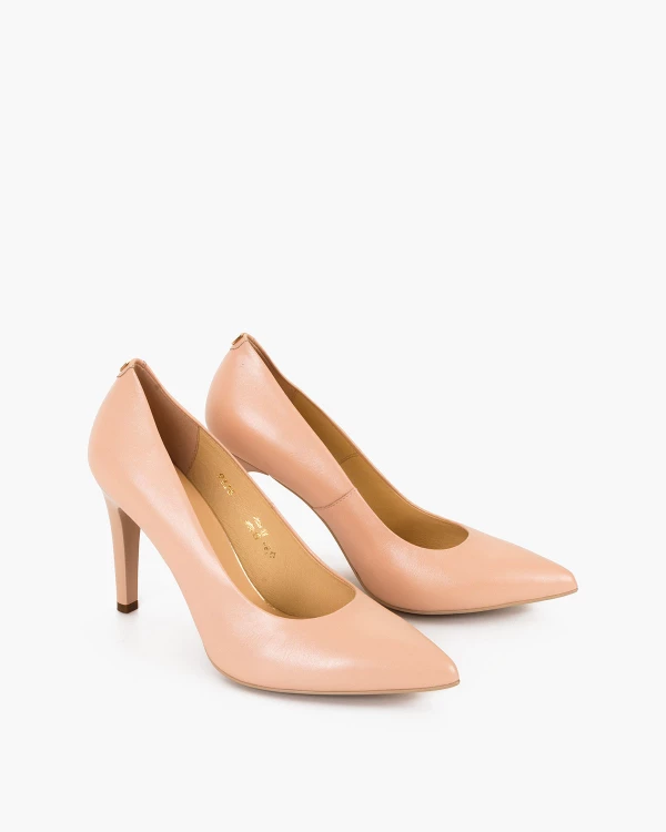 Pudrowe czółenka damskie ze skóry licowej na szpilce 2