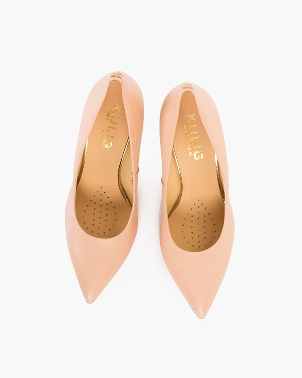 Pudrowe czółenka damskie ze skóry licowej na szpilce 3