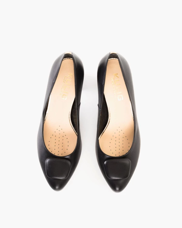 Czarne czółenka damskie ze skóry naturalnej na słupku 3