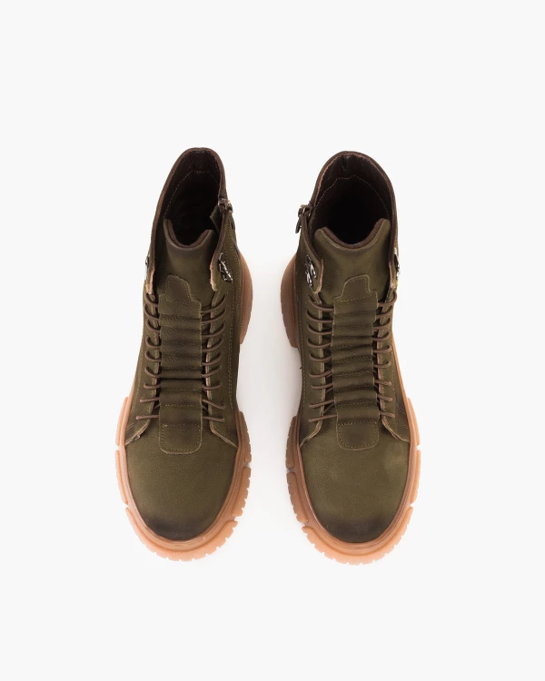 Zielone trzewiki damskie nubukowe ze skóry naturalnej 3