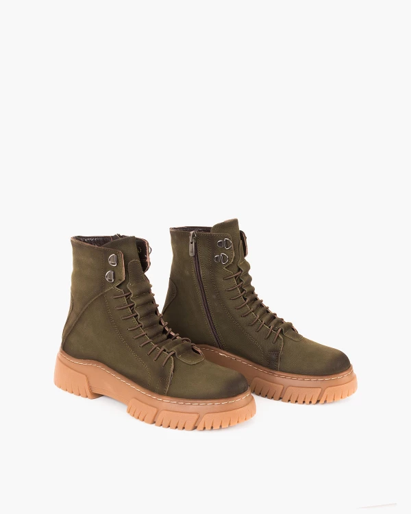 Zielone trzewiki damskie nubukowe ze skóry naturalnej 2