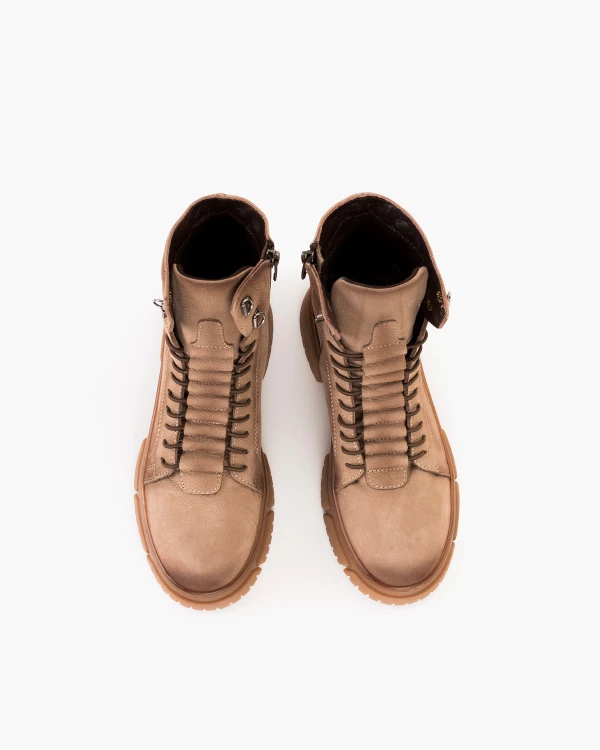 Beżowe trzewiki damskie z naturalnej skóry nubukowej 3