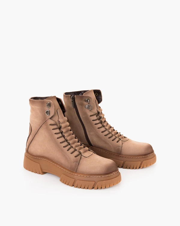 Beżowe trzewiki damskie z naturalnej skóry nubukowej 2