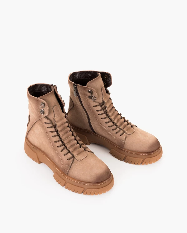 Beżowe trzewiki damskie z naturalnej skóry nubukowej 5