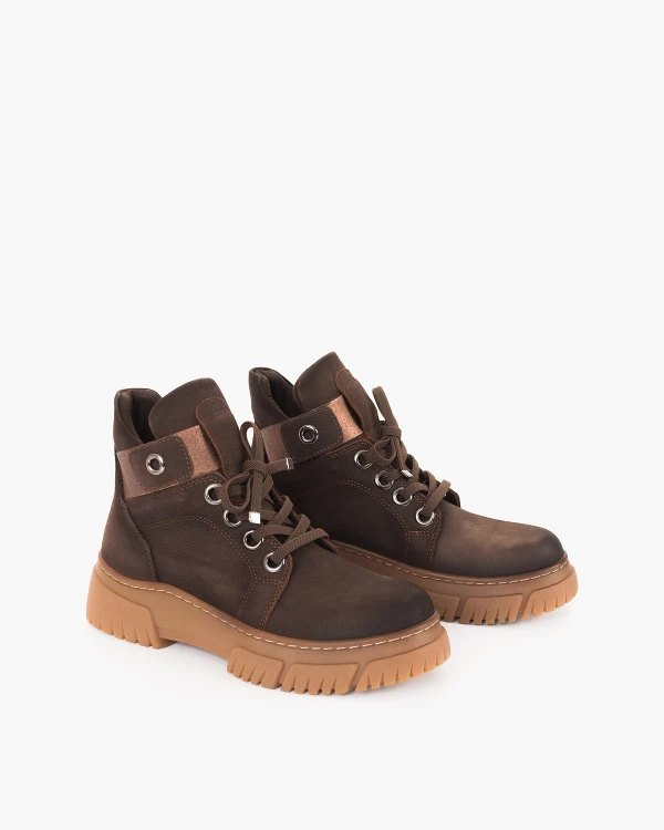 Brązowe trzewiki damskie z naturalnej skóry nubukowej 2