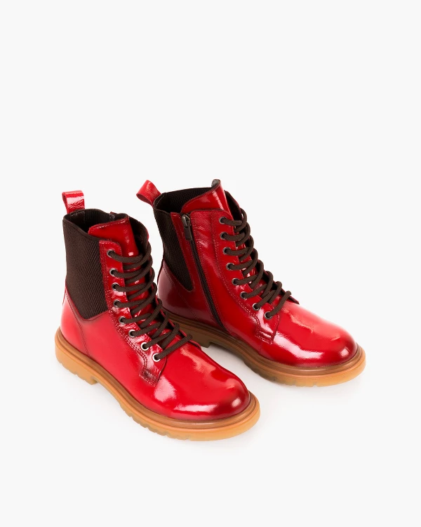 Czerwone trzewiki damskie ze skóry lakierowanej 5