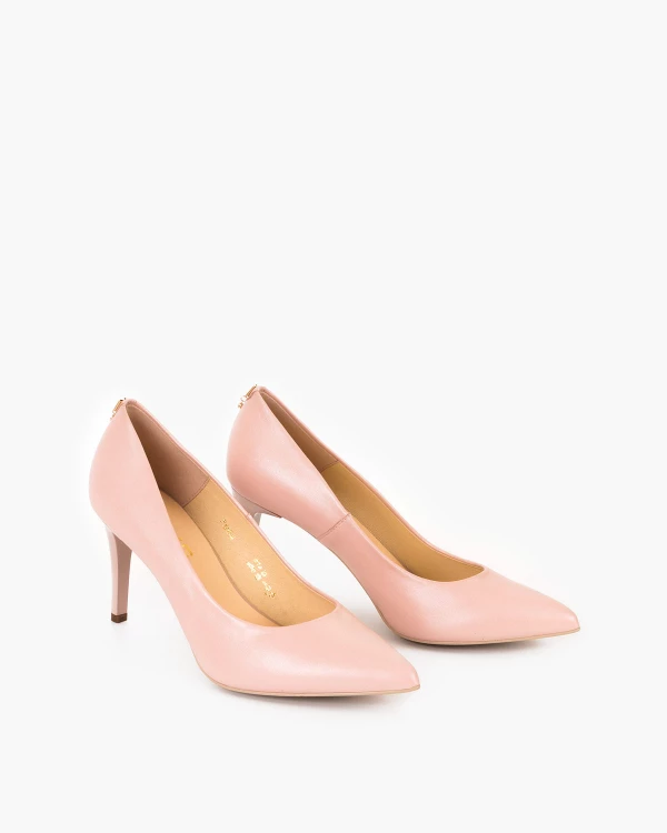 Pudrowe czółenka damskie ze skóry licowej 2