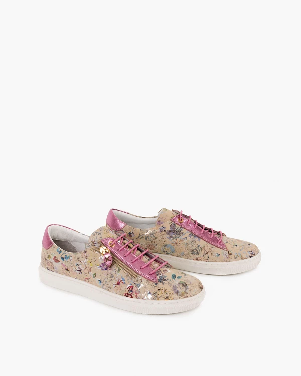 Wielokolorowe półbuty damskie skórzane z motywem kwiatowym 2