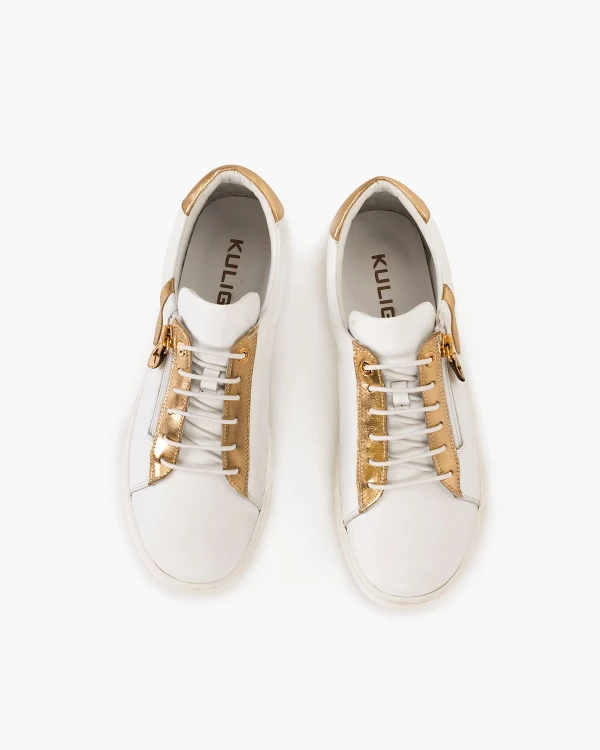 Biało-złote półbuty damskie z naturalnej skóry licowej 3