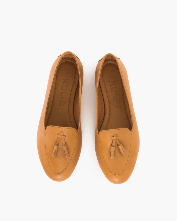 Rude mokasyny damskie skórzane z frędzlami 3