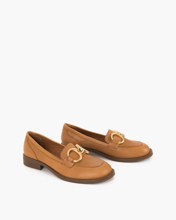 Rude mokasyny damskie z naturalnej skóry licowej na niskim obcasie 2