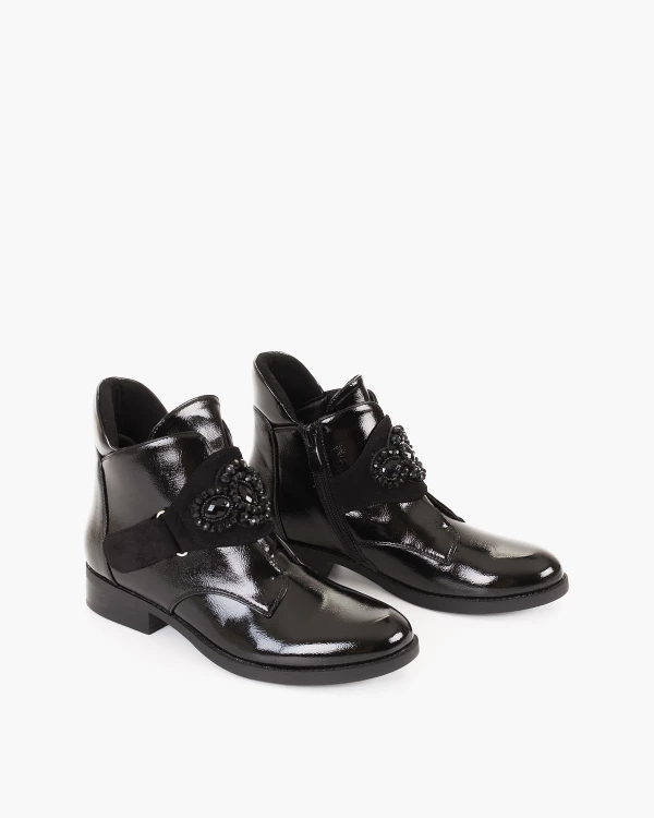 Czarne botki ze skóry ekologicznej z koralikami 2