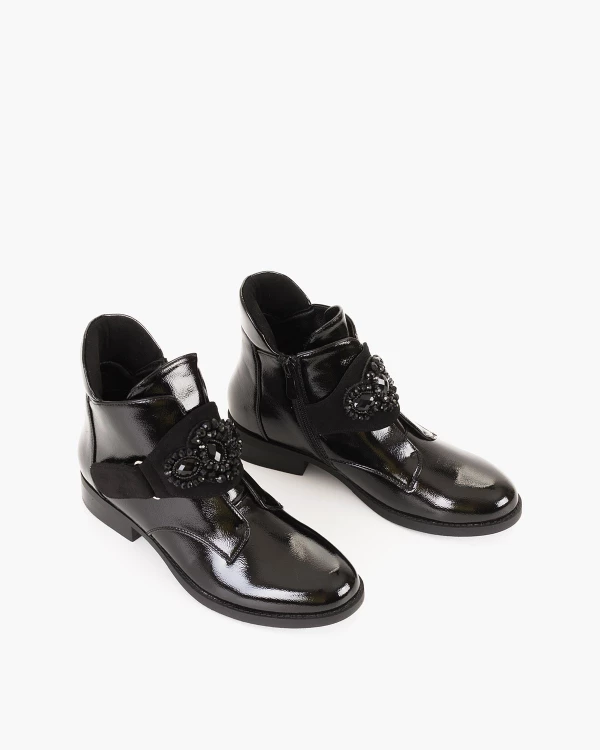 Czarne botki ze skóry ekologicznej z koralikami 5