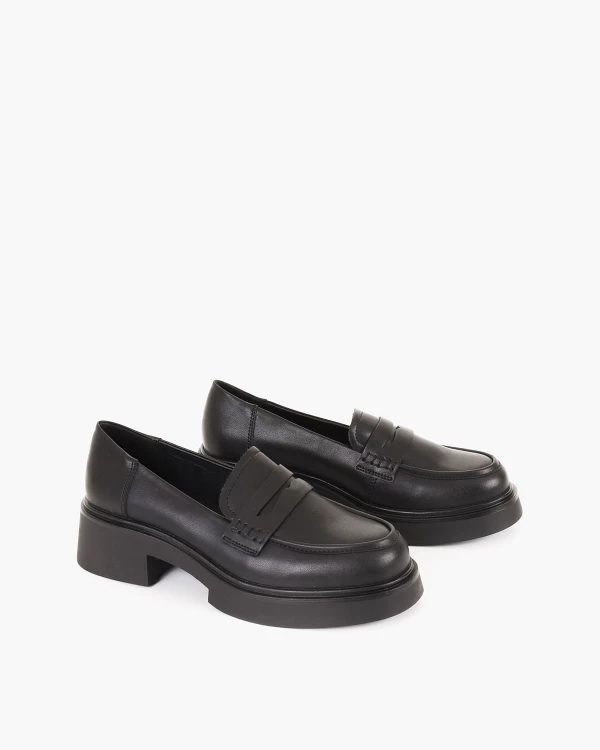 Czarne mokasyny damskie skórzane na szerokim obcasie 2