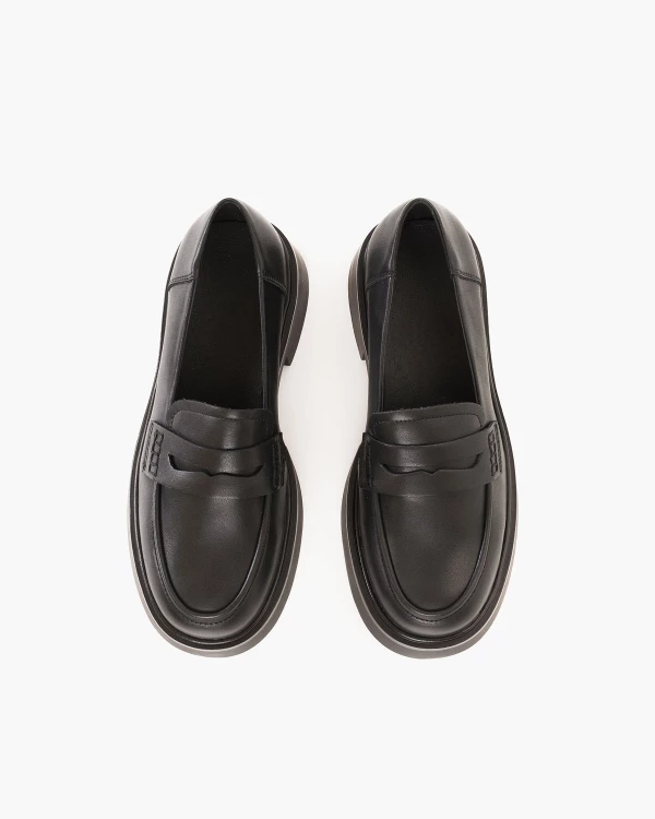 Czarne mokasyny damskie skórzane na szerokim obcasie 3