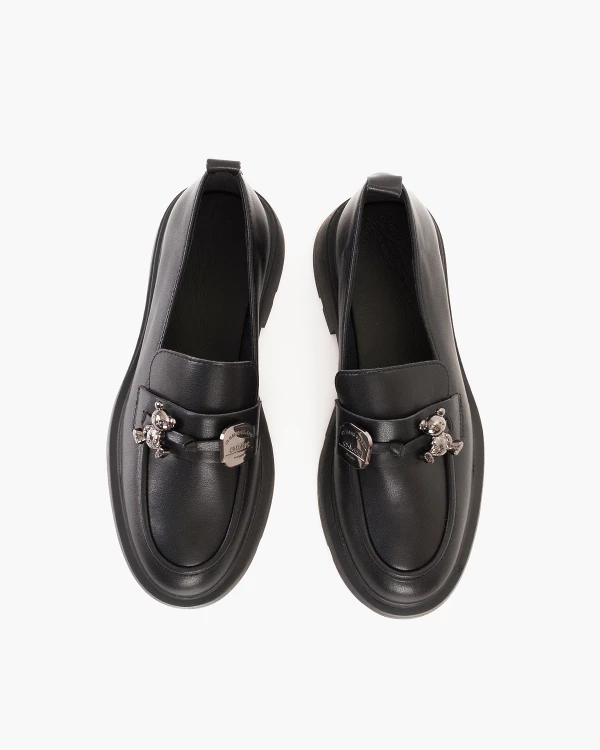 Czarne mokasyny damskie skórzane na obcasie 3