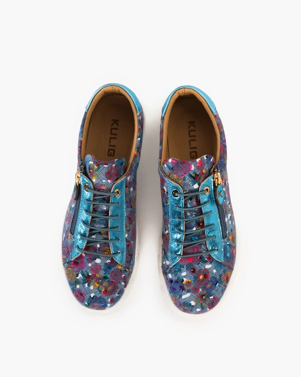 Wielokolorowe półbuty damskie skórzane z zamkiem 3