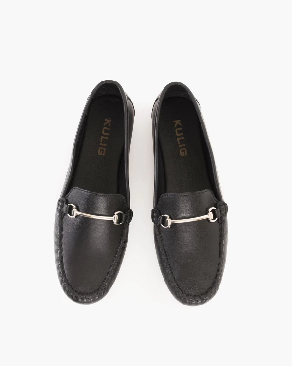 Czarne mokasyny damskie ze skóry licowej z klamrą 3