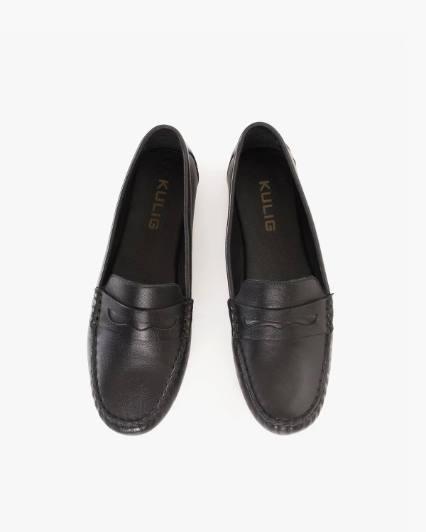 Czarne mokasyny damskie skórzane na niskim obcasie 3