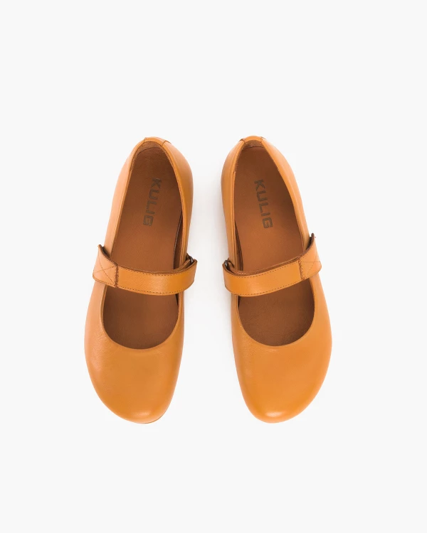 Rude baleriny damskie ze skóry licowej na rzep 3