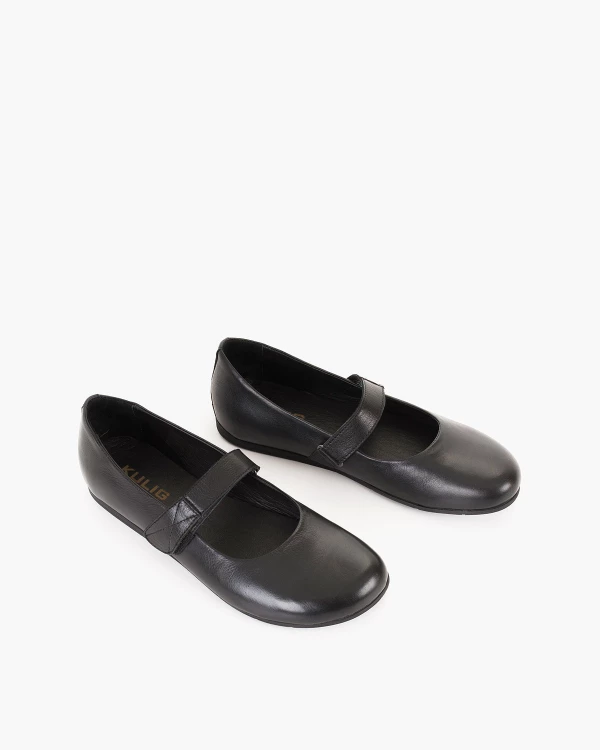 Czarne baleriny damskie skórzane zapinane na rzep