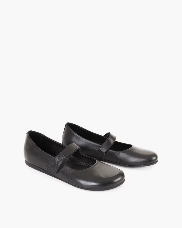 Czarne baleriny damskie skórzane zapinane na rzep 2