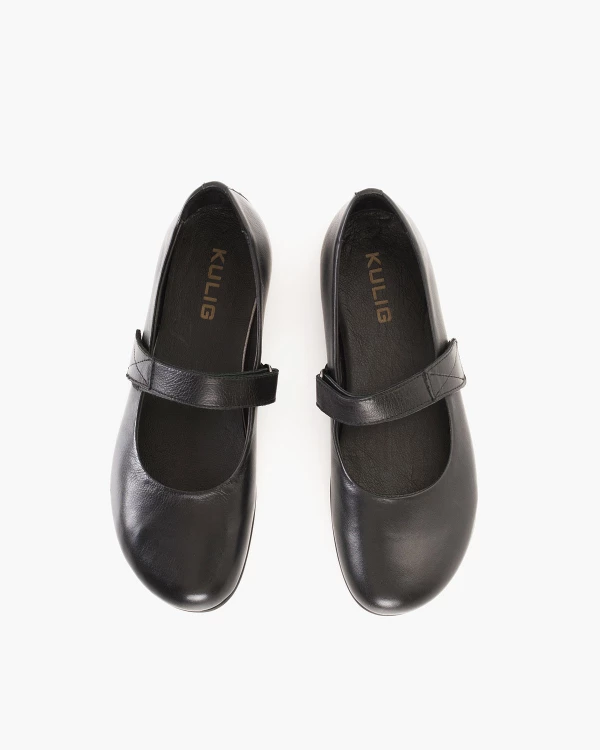 Czarne baleriny damskie skórzane zapinane na rzep 3