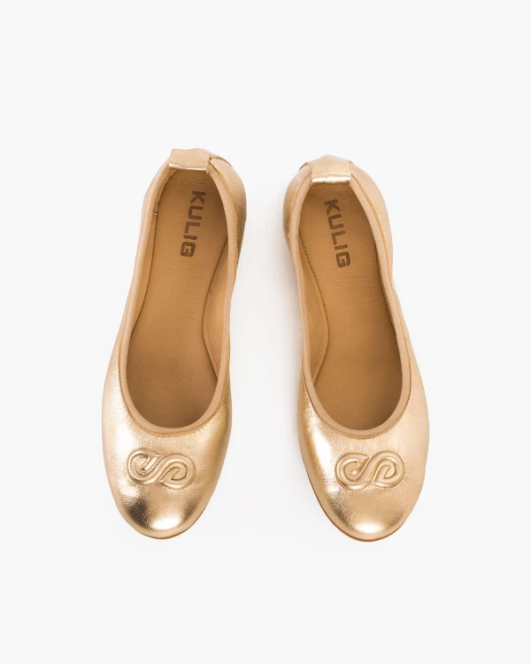 Złote baleriny damskie skórzane 3