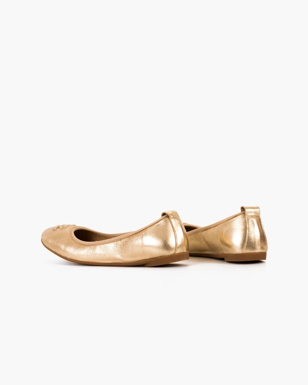 Złote baleriny damskie skórzane 4