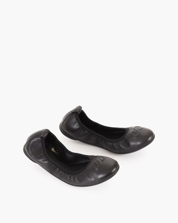 Czarne baleriny damskie ze skóry licowej