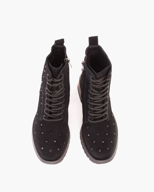 Czarne trzewiki damskie zamszowe z ćwiekami na słupku 3