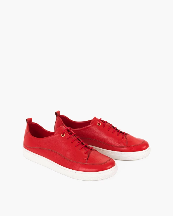 Czerwone trampki damskie skórzane na płaskim obcasie 2