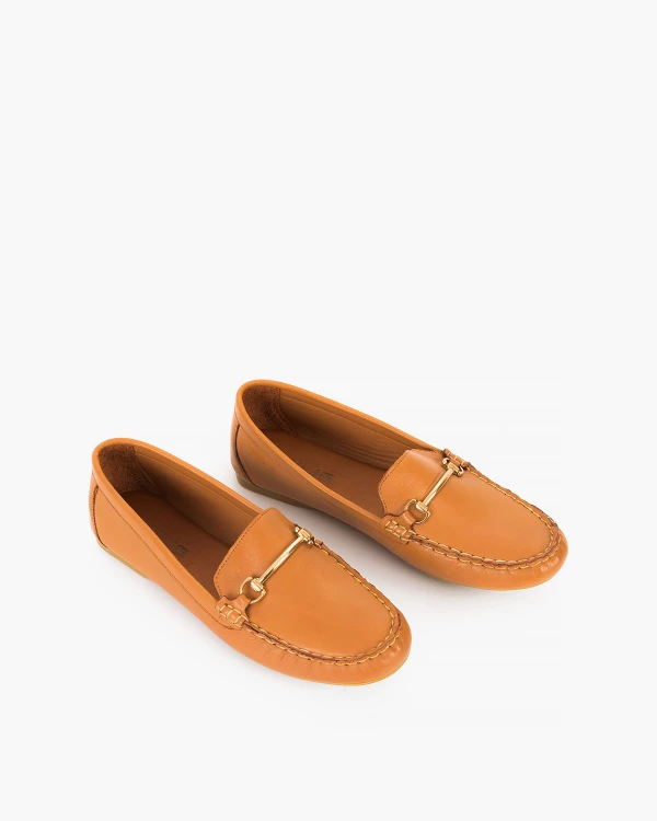 Rude mokasyny damskie skórzane z klamrą