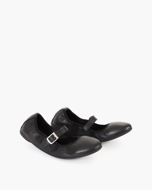 Czarne baleriny damskie skórzane z klamrą 2