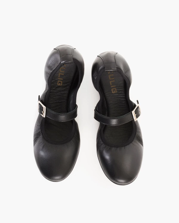 Czarne baleriny damskie skórzane z klamrą 3